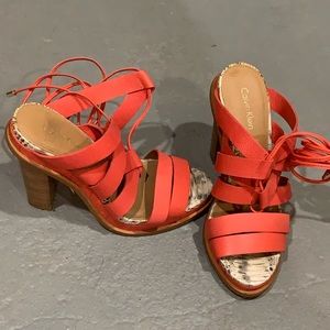 Calvin Klein Red Strappy Block Heel Sandals